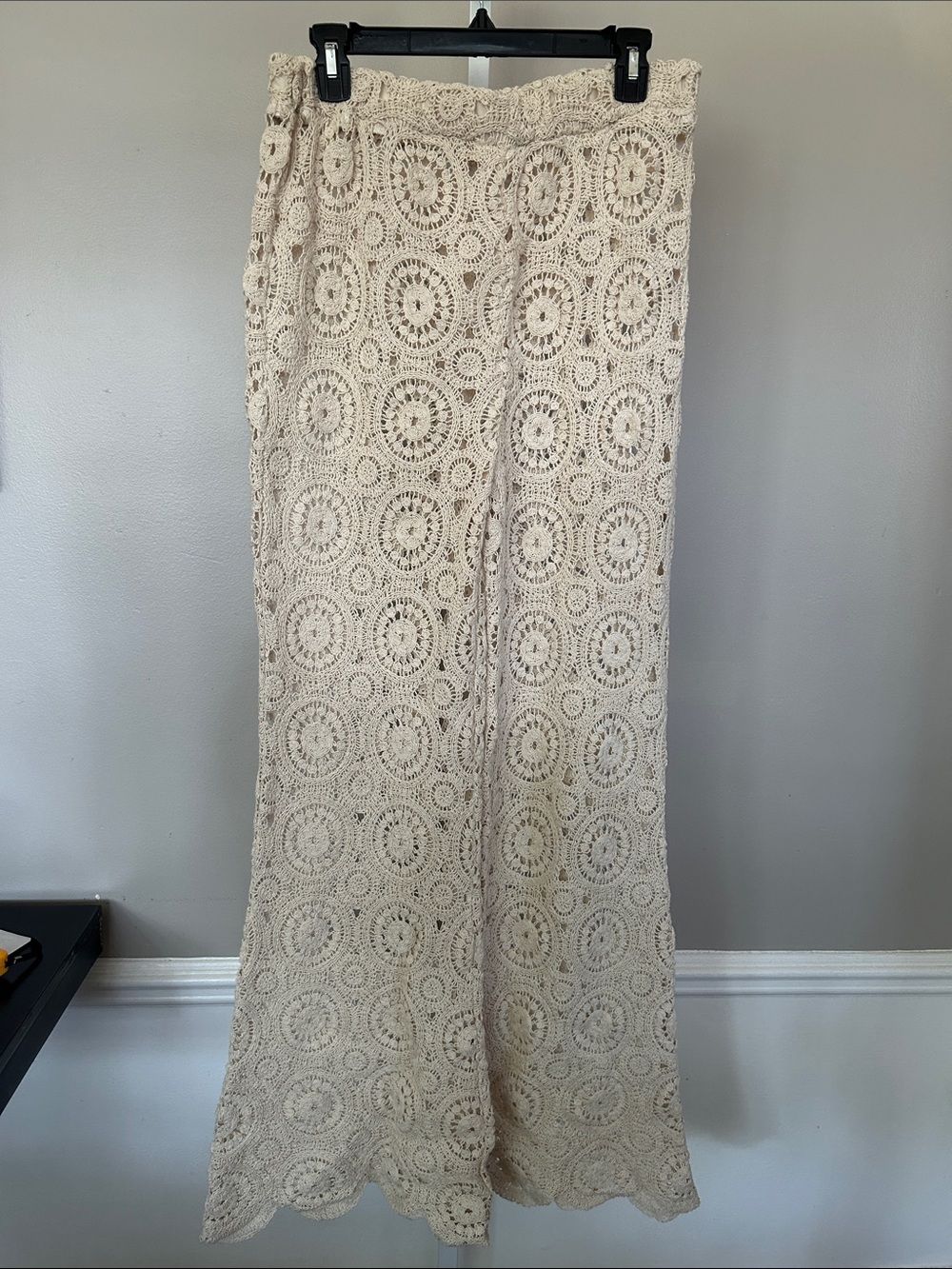 Flying Tomato Cream Crochet Wide-Leg Pants
